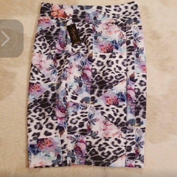 Essential size large floral & leopard print Mid Length Pencil Skirt NWT - Picture 4 of 5